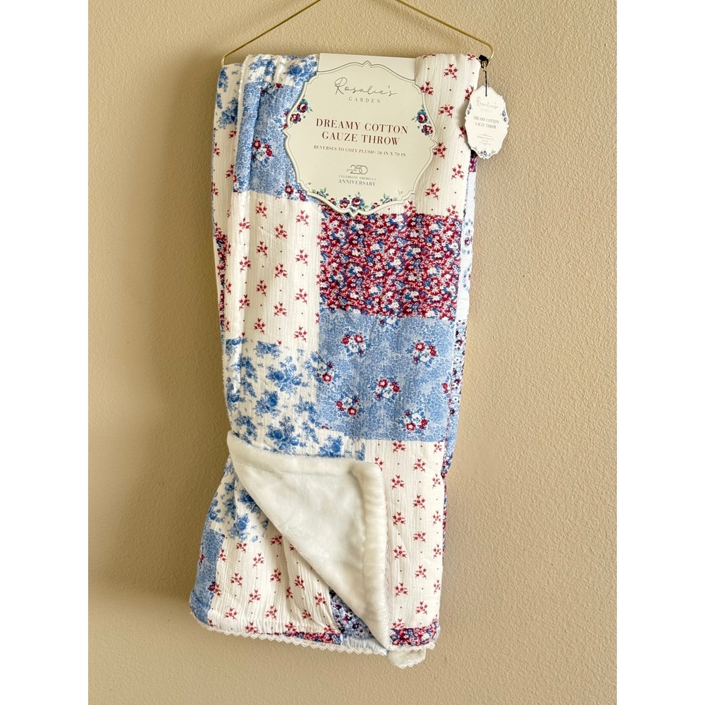 Rosalies Garden Dreamy Cotton Gauze Throw Blanket Floral Patchwork Reversible